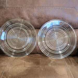 1930's Anchor Hocking Manhattan Art Deco Clear Ribbed Dinner Plates Dishes 10"